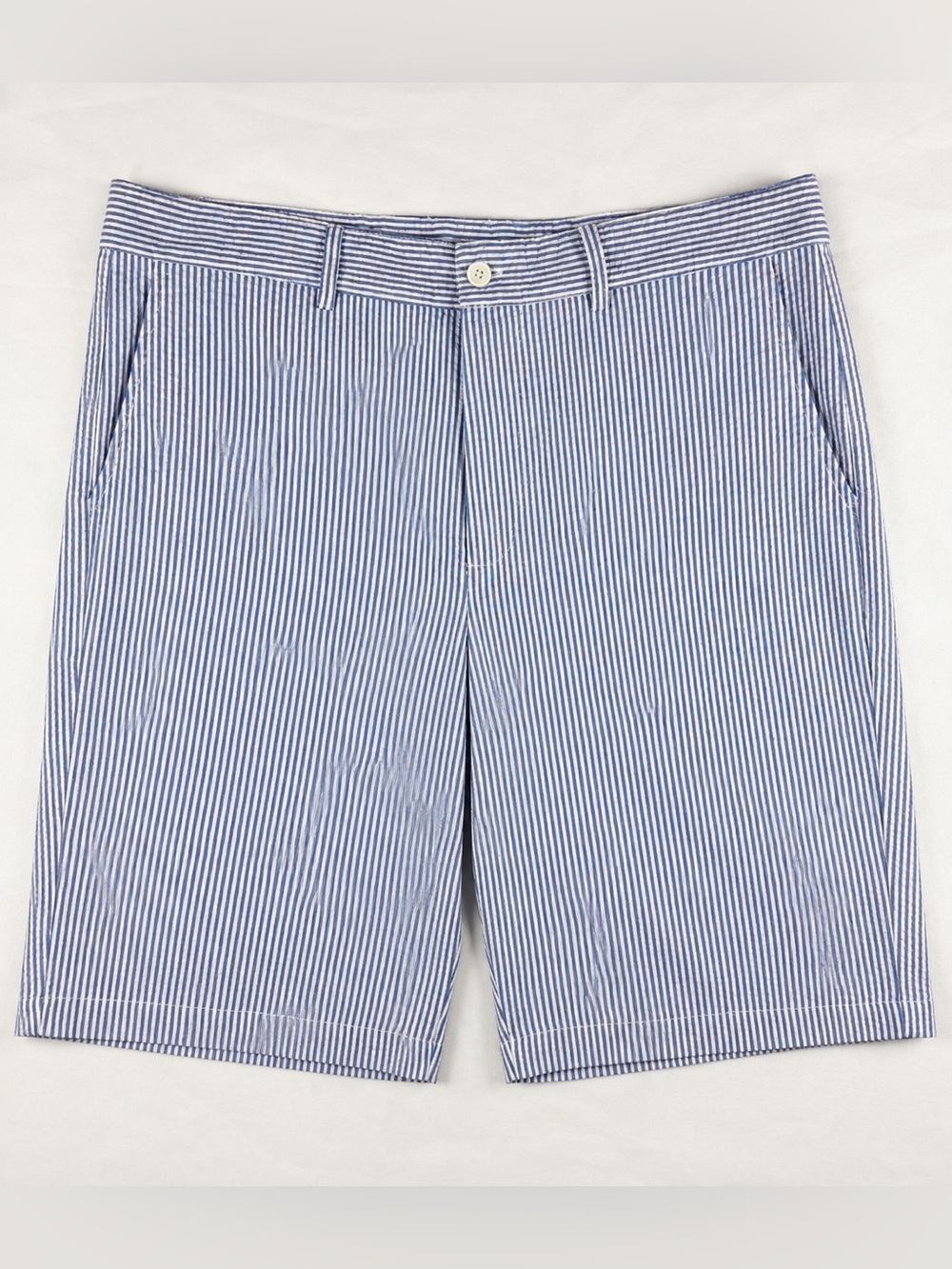 Men’s Blue White Striped Seersucker Shorts Size M